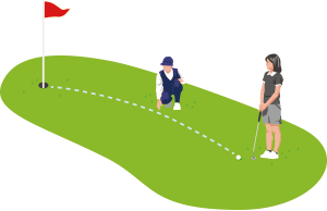 パッティンググリーンの プレーの線に触れる